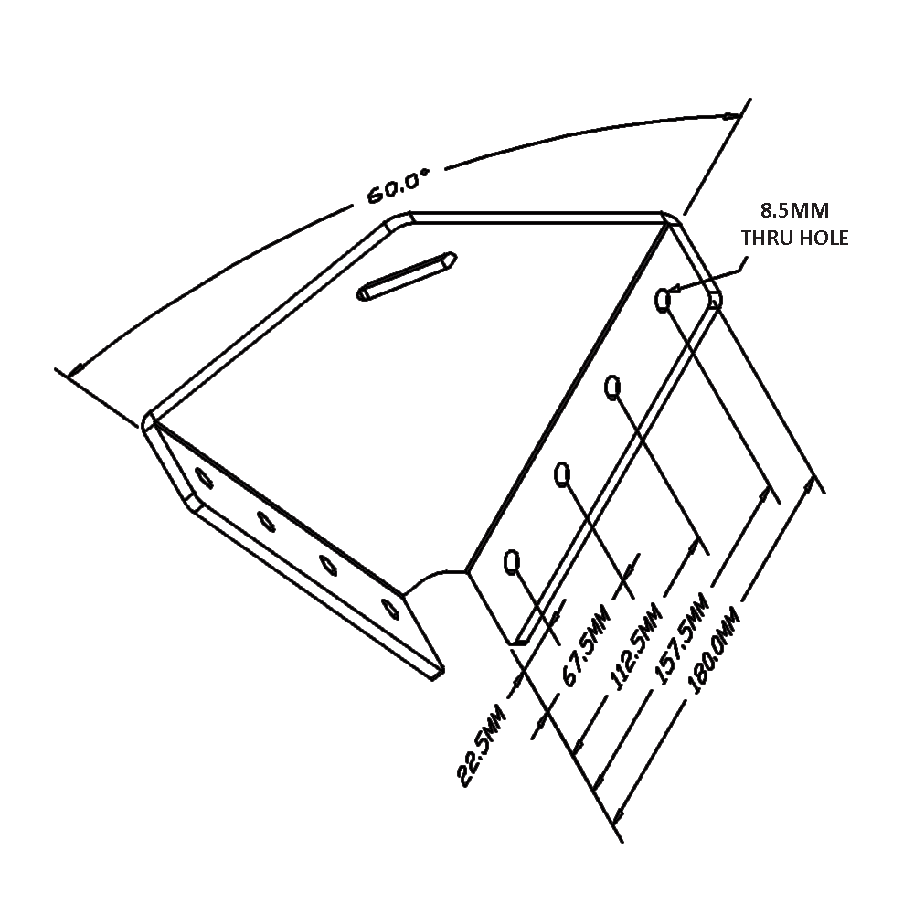 43-460-0 ALUMINUM PROFILE STAIR PART<br>60 DEGREE CONNECTION 45MM X 180MM STAIR STRINGER